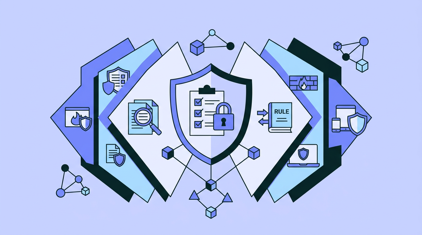 Illustration of layered security, compliance checklist, and protection.