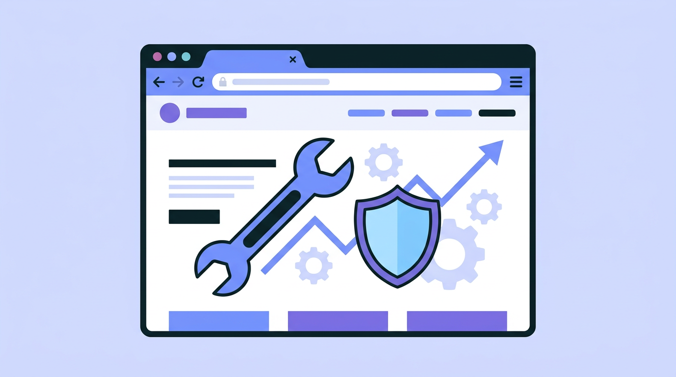 Illustration of website upkeep, security, and performance tuning.
